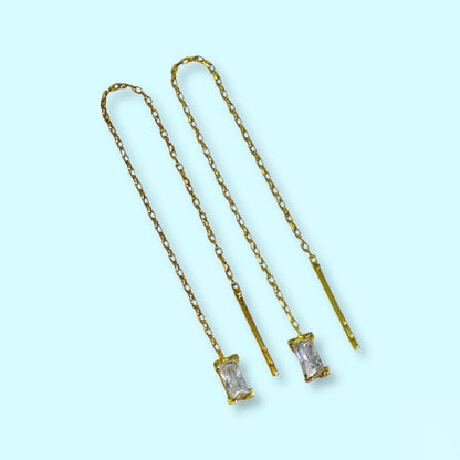 925 Sterling Silver Threader Earrings with Cubic Zirconia Crystals, 14K Gold plated
