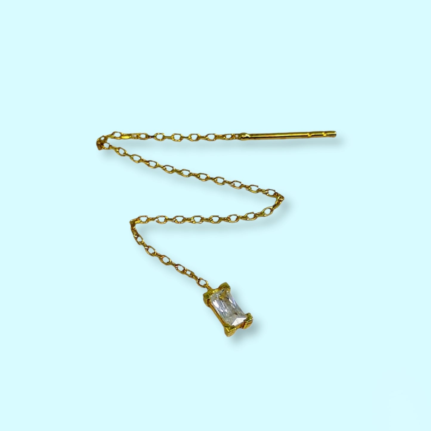 925 Sterling Silver Threader Earrings with Cubic Zirconia Crystals, 14K Gold plated