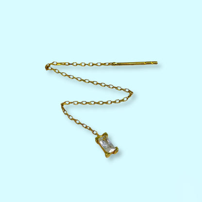 925 Sterling Silver Threader Earrings with Cubic Zirconia Crystals, 14K Gold plated