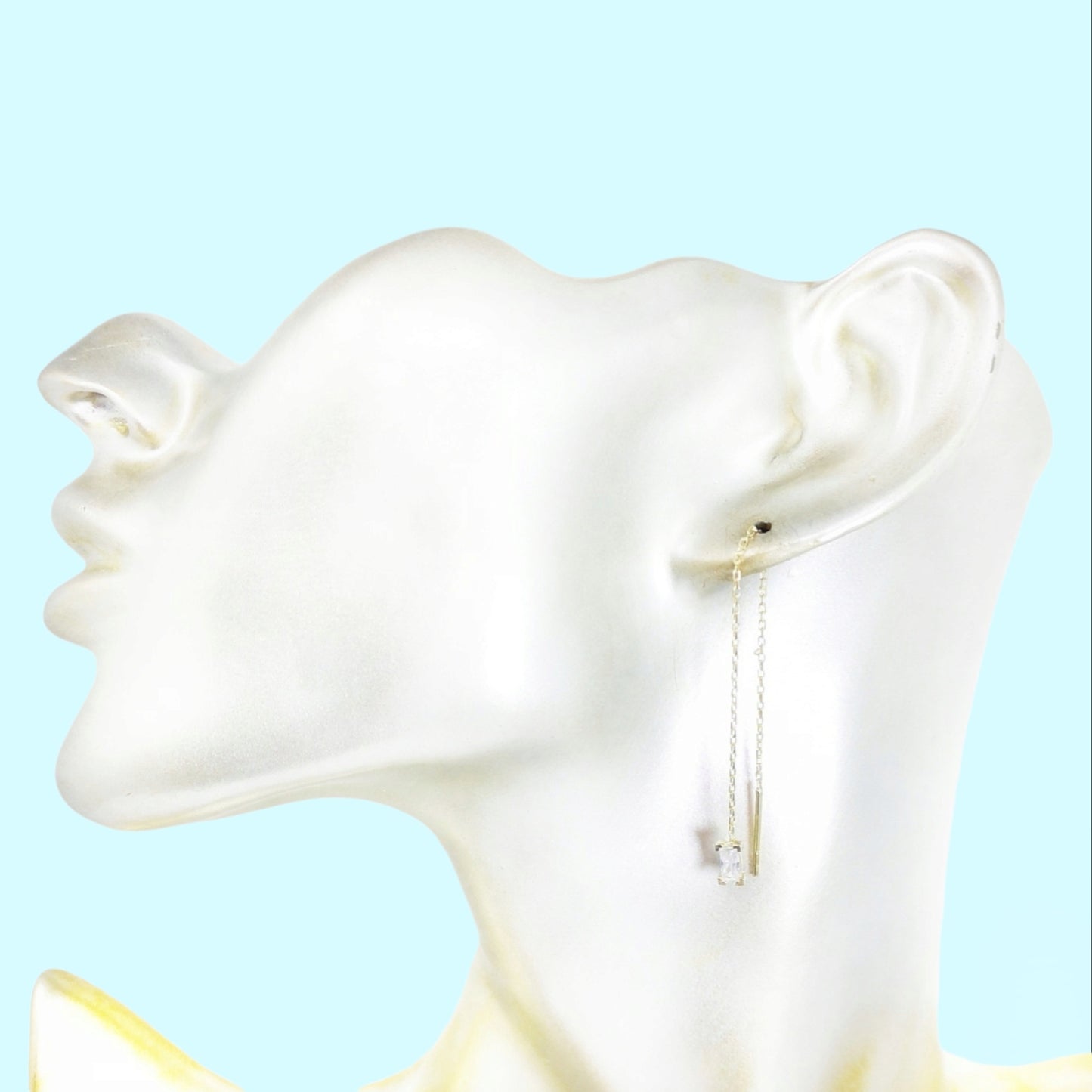 925 Sterling Silver Threader Earrings with Cubic Zirconia Crystals, 14K Gold plated