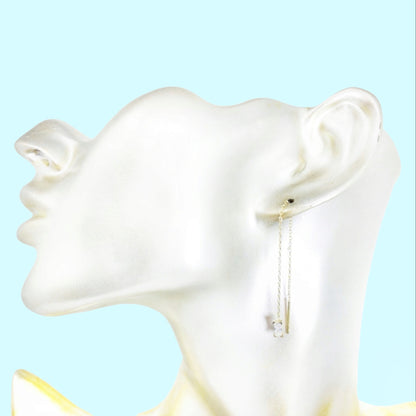 925 Sterling Silver Threader Earrings with Cubic Zirconia Crystals, 14K Gold plated