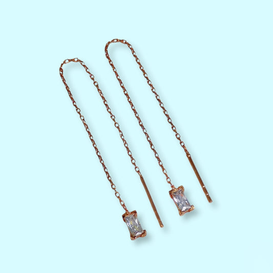 925 Sterling Silver Threader Earrings with Cubic Zirconia Crystals, 14K Rose Gold plated