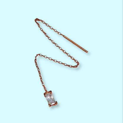 925 Sterling Silver Threader Earrings with Cubic Zirconia Crystals, 14K Rose Gold plated