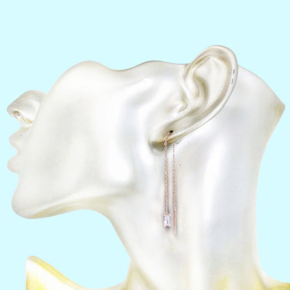 925 Sterling Silver Threader Earrings with Cubic Zirconia Crystals, 14K Rose Gold plated