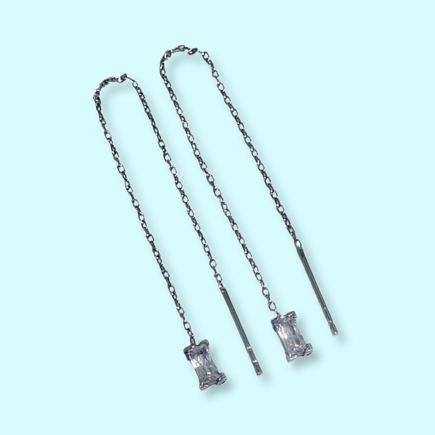 925 Sterling Silver Threader Earrings with Cubic Zirconia Crystals