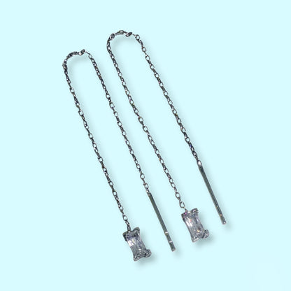 925 Sterling Silver Threader Earrings with Cubic Zirconia Crystals