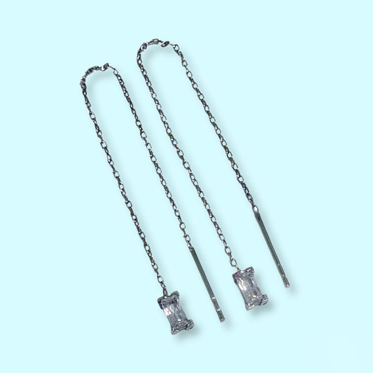 925 Sterling Silver Threader Earrings with Cubic Zirconia Crystals