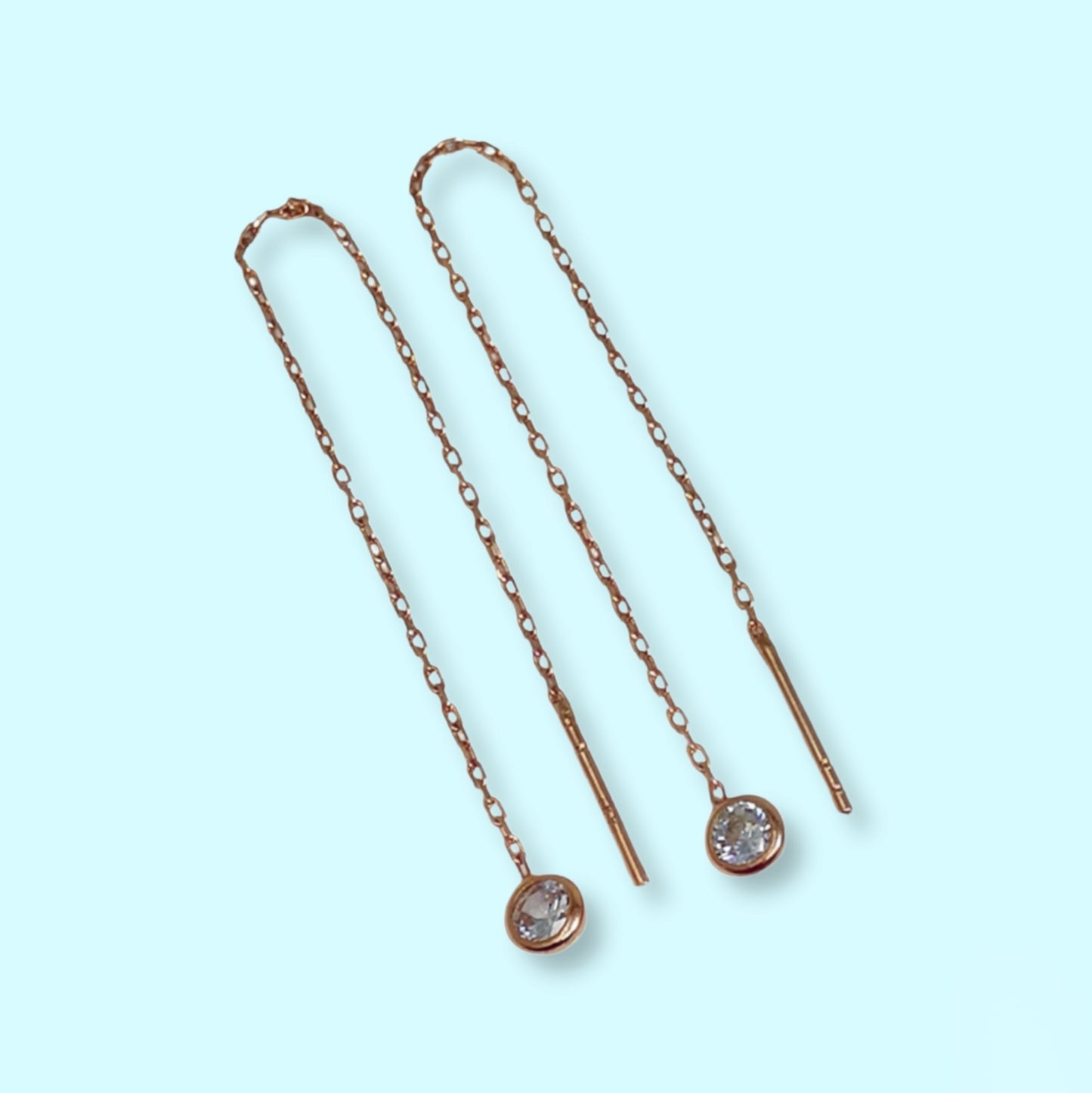 925 Sterling Silver Threader Earrings with Cubic Zirconia Crystals, 14K Rose Gold plated