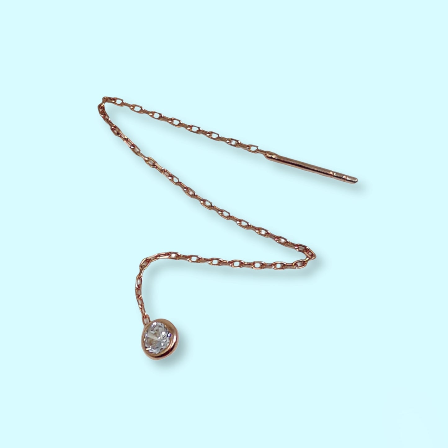 925 Sterling Silver Threader Earrings with Cubic Zirconia Crystals, 14K Rose Gold plated