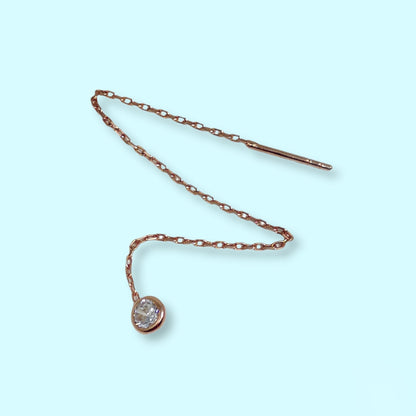 925 Sterling Silver Threader Earrings with Cubic Zirconia Crystals, 14K Rose Gold plated