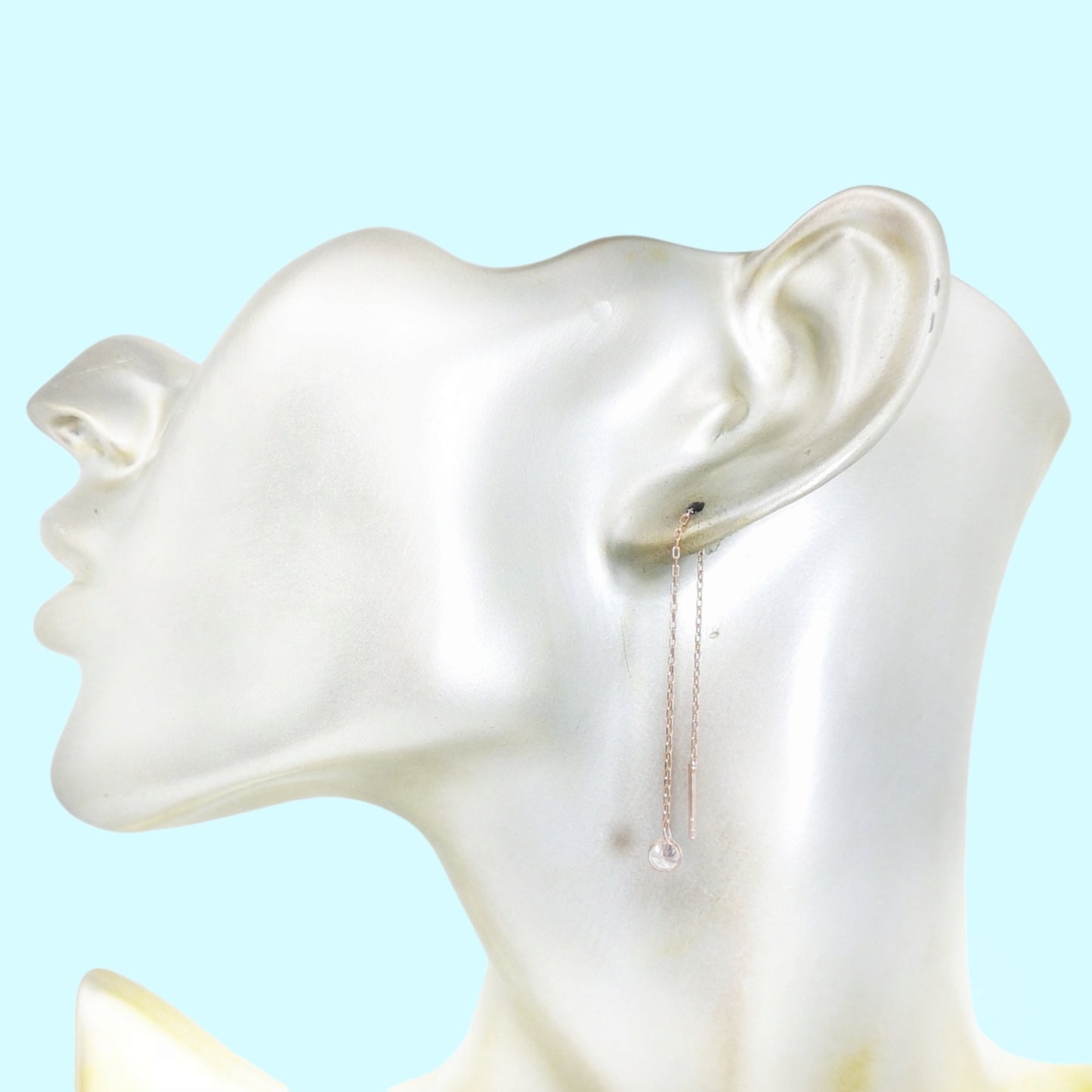 925 Sterling Silver Threader Earrings with Cubic Zirconia Crystals, 14K Rose Gold plated