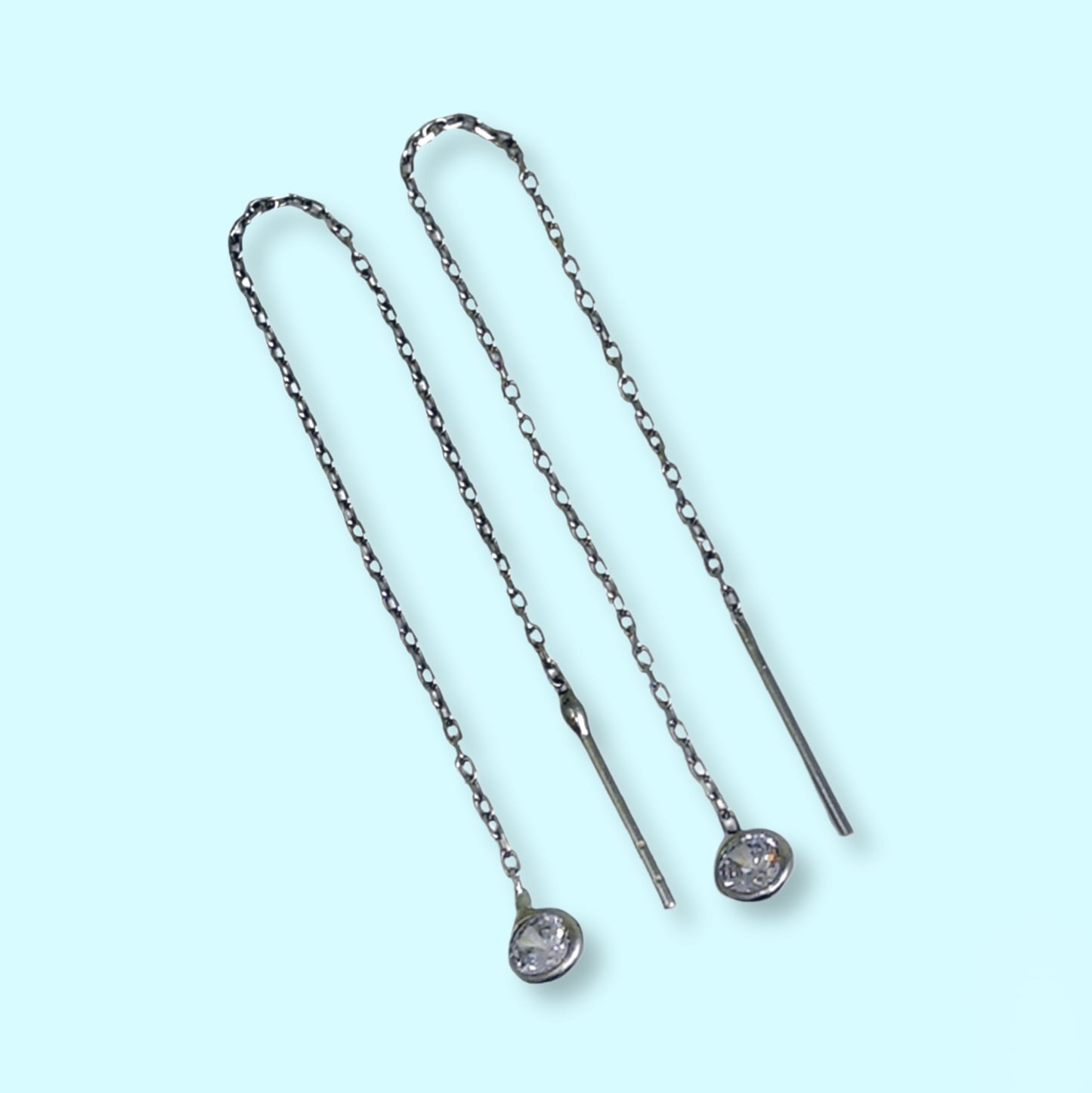 925 Sterling Silver Threader Earrings with Cubic Zirconia Crystals