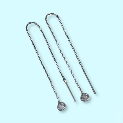 925 Sterling Silver Threader Earrings with Cubic Zirconia Crystals