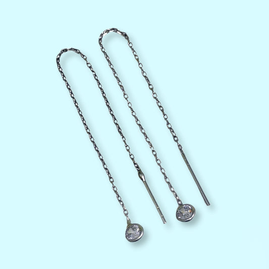 925 Sterling Silver Threader Earrings with Cubic Zirconia Crystals