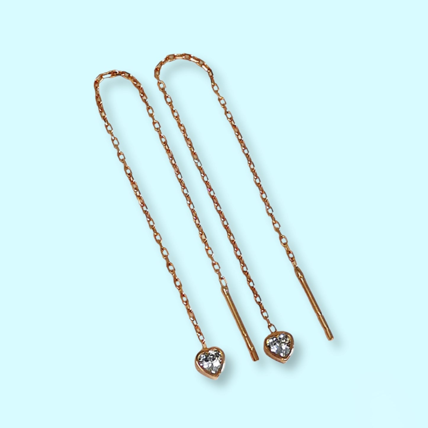 925 Sterling Silver Threader Earrings with Cubic Zirconia Crystals, 14K Rose Gold plated