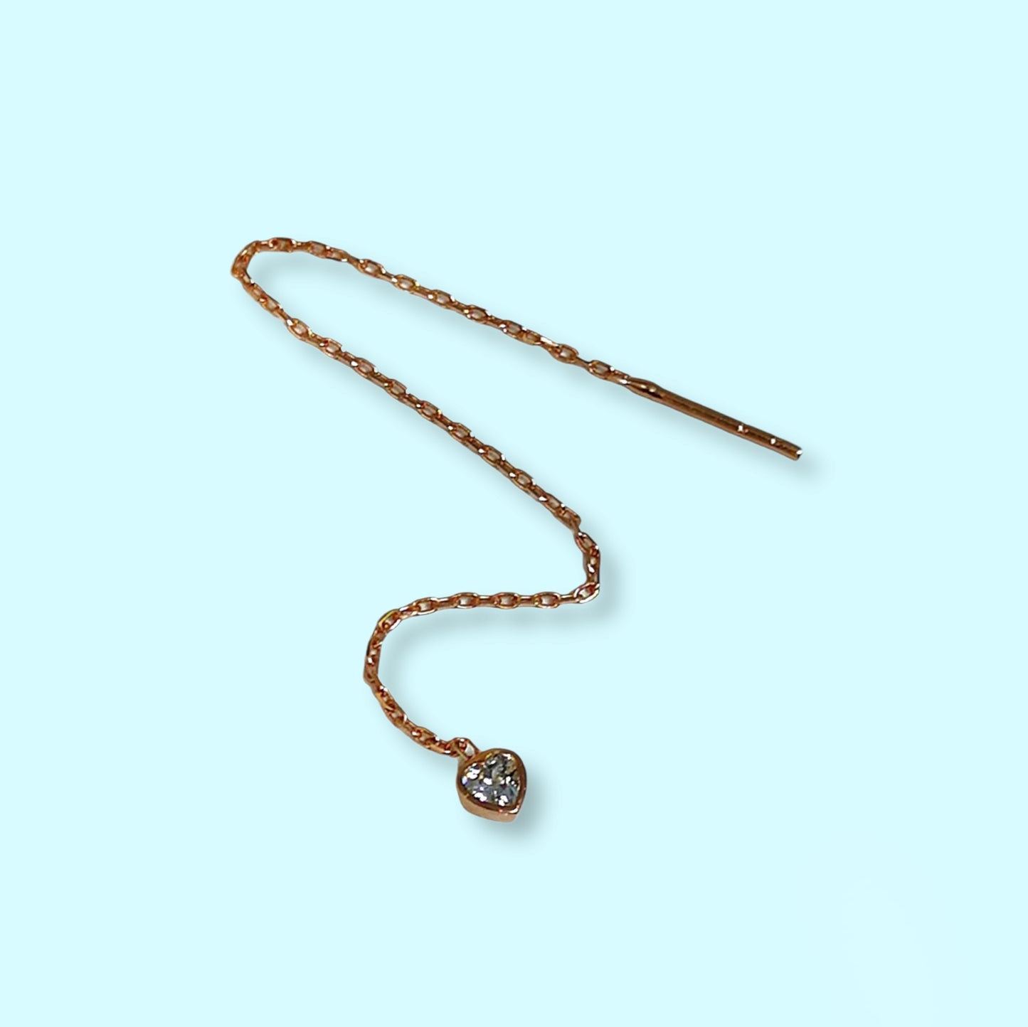 925 Sterling Silver Threader Earrings with Cubic Zirconia Crystals, 14K Rose Gold plated