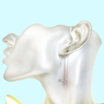 925 Sterling Silver Threader Earrings with Cubic Zirconia Crystals, 14K Rose Gold plated