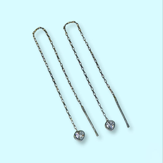925 Sterling Silver Threader Earrings with Cubic Zirconia Crystals