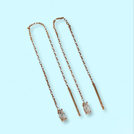925 Sterling Silver Threader Earrings with Cubic Zirconia Crystals, 14K Rose Gold plated