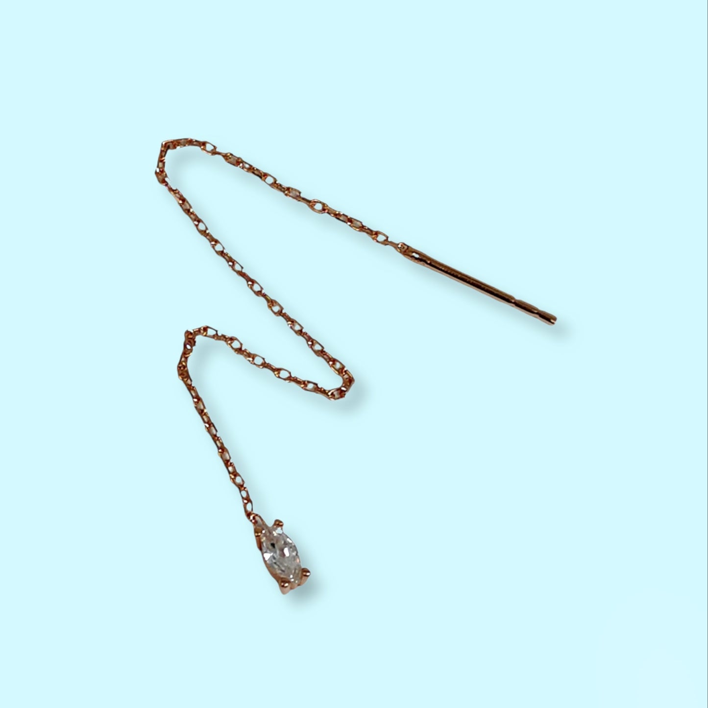 925 Sterling Silver Threader Earrings with Cubic Zirconia Crystals, 14K Rose Gold plated