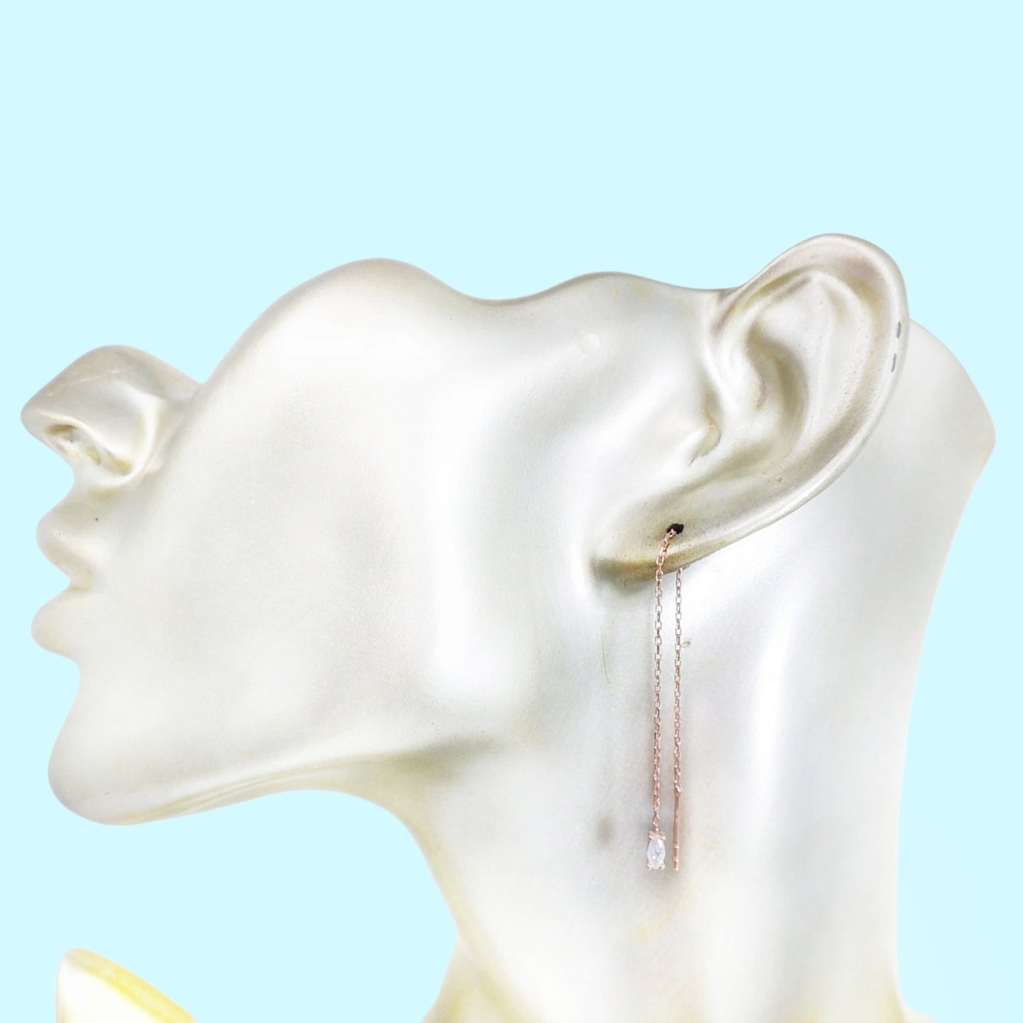 925 Sterling Silver Threader Earrings with Cubic Zirconia Crystals, 14K Rose Gold plated