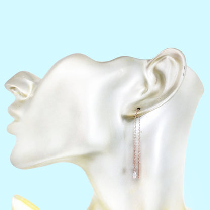 925 Sterling Silver Threader Earrings with Cubic Zirconia Crystals, 14K Rose Gold plated