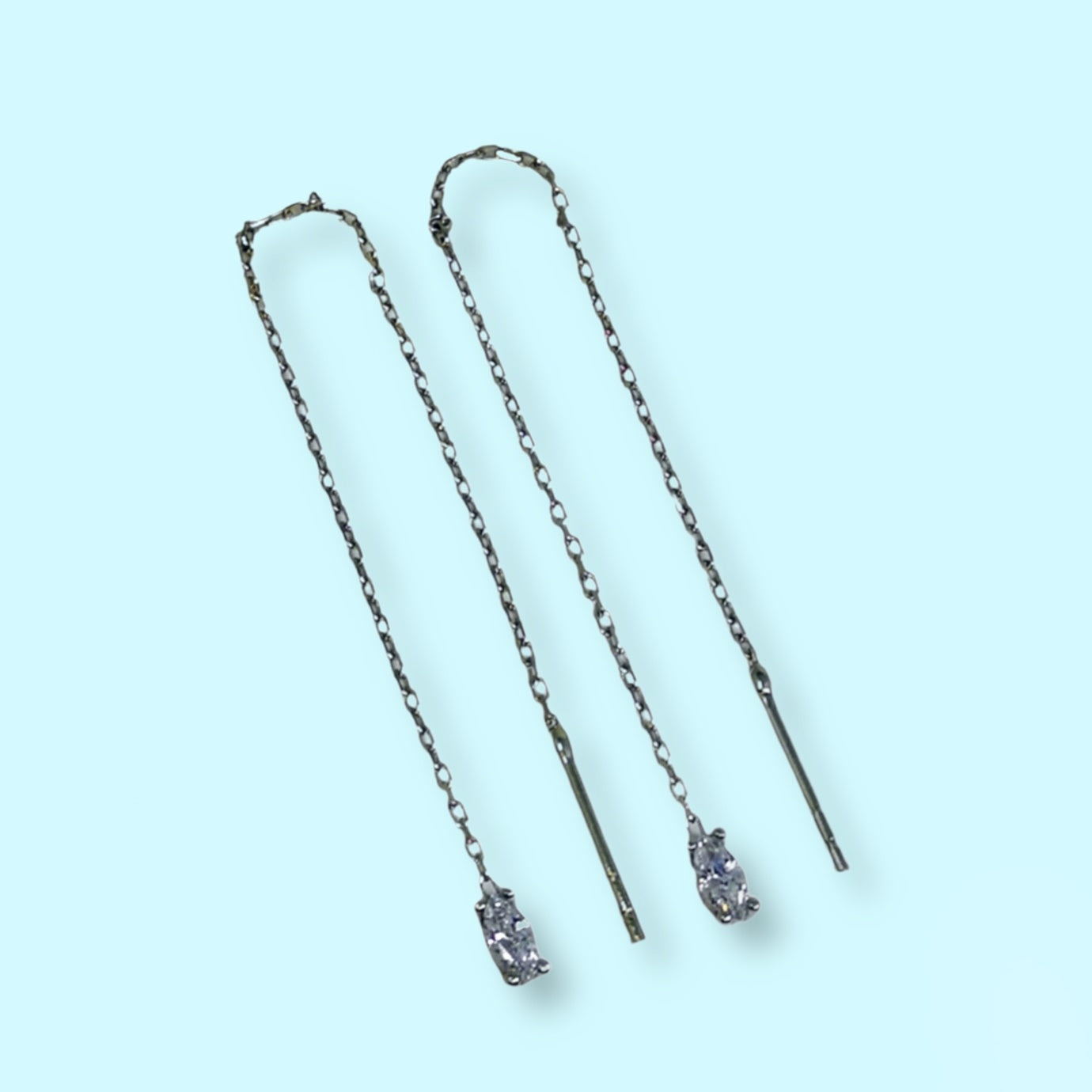 925 Sterling Silver Threader Earrings with Cubic Zirconia Crystals