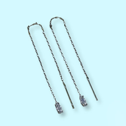 925 Sterling Silver Threader Earrings with Cubic Zirconia Crystals