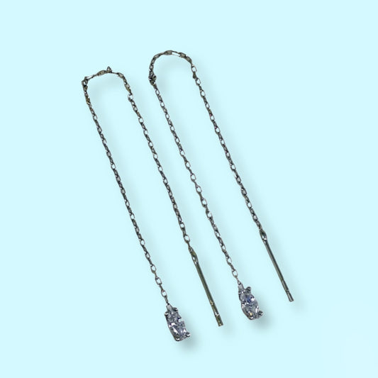 925 Sterling Silver Threader Earrings with Cubic Zirconia Crystals