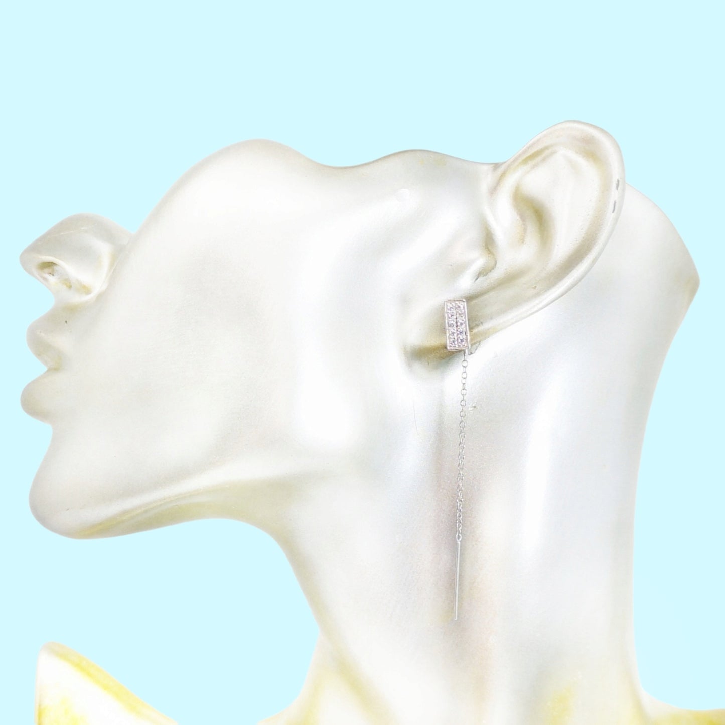 925 Sterling Silver Threader Earrings with Cubic Zirconia Crystals