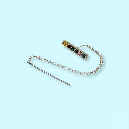 925 Sterling Silver Threader Earrings with Cubic Zirconia Crystals