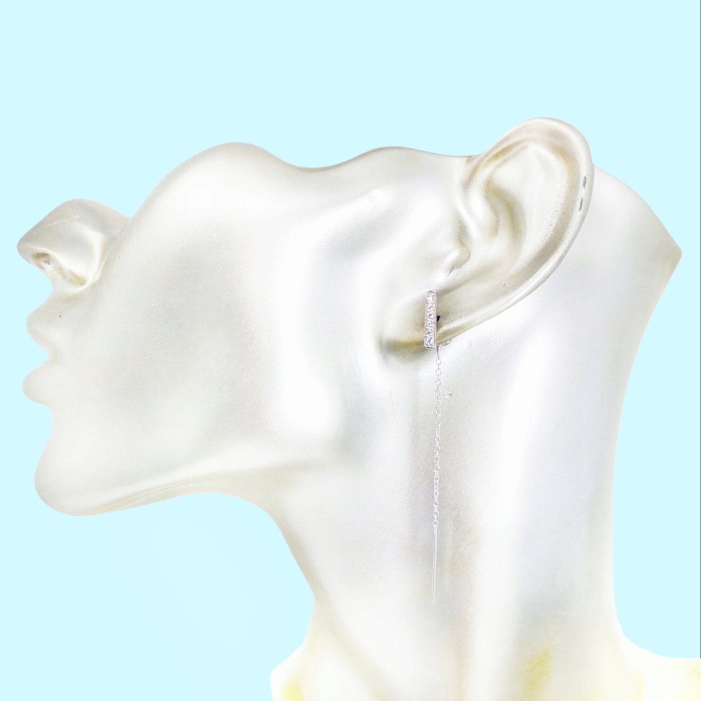 925 Sterling Silver Threader Earrings with Cubic Zirconia Crystals