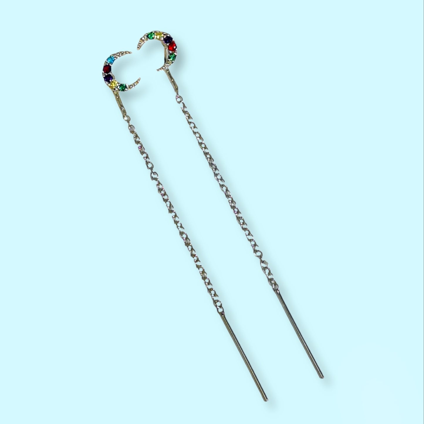 925 Sterling Silver Threader Earrings with Cubic Zirconia Crystals