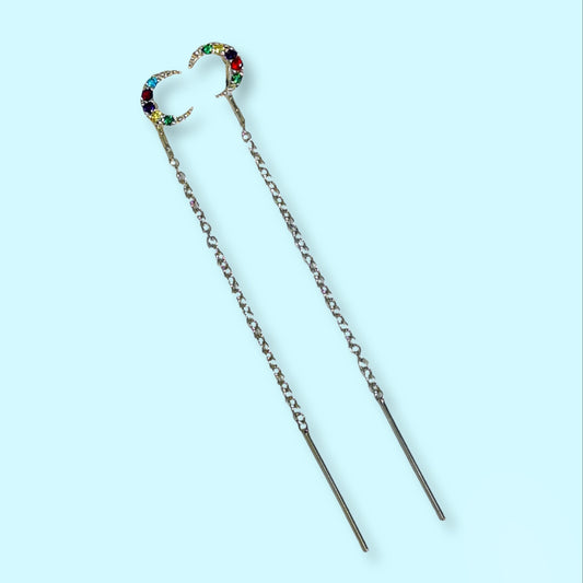 925 Sterling Silver Threader Earrings with Cubic Zirconia Crystals