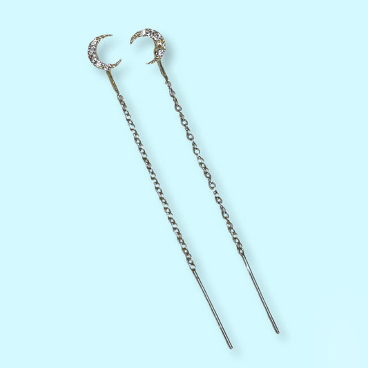 925 Sterling Silver Threader Earrings with Cubic Zirconia Crystals