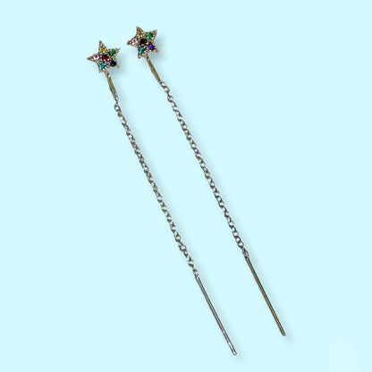 925 Sterling Silver Threader Earrings with Cubic Zirconia Crystals