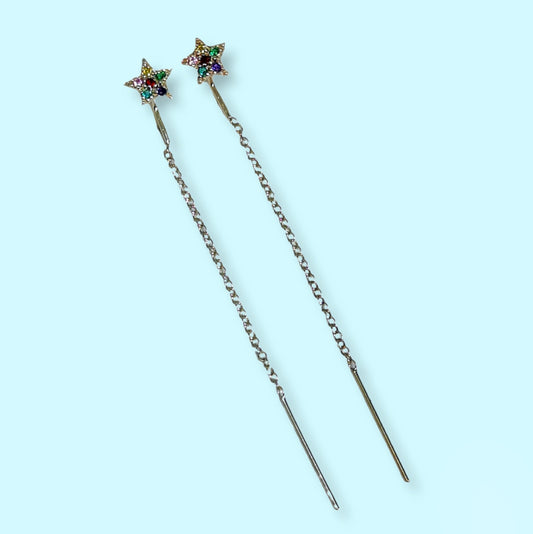 925 Sterling Silver Threader Earrings with Cubic Zirconia Crystals