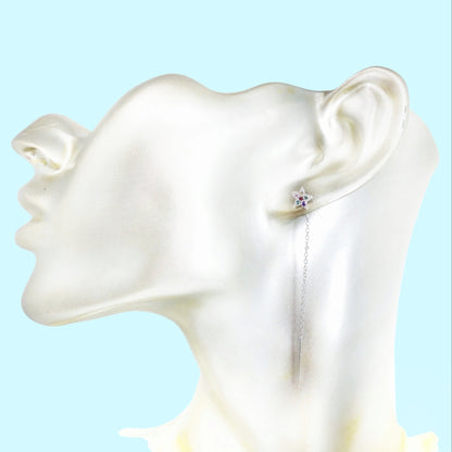 925 Sterling Silver Threader Earrings with Cubic Zirconia Crystals