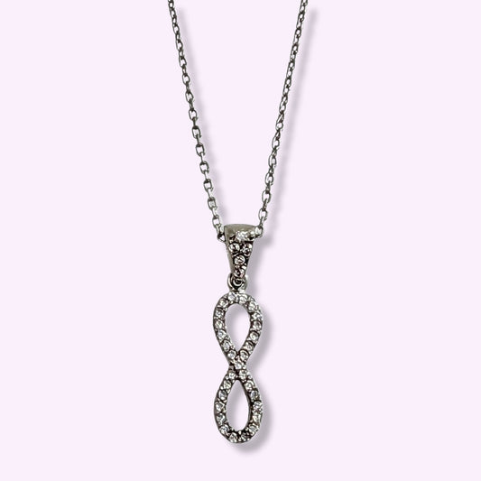 925 Sterling Silver Women's Necklace With Cubic Zirconia Crystals *Infinity Necklace