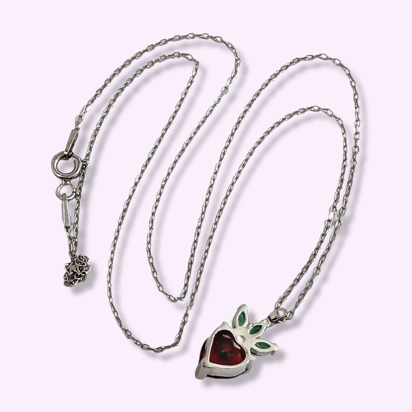 925 Sterling Silver Women's Necklace With Cubic Zirconia Crystals *Strawberry & Heart Necklace