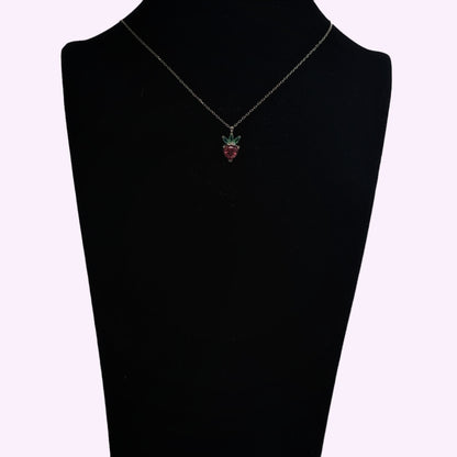 925 Sterling Silver Women's Necklace With Cubic Zirconia Crystals *Strawberry & Heart Necklace