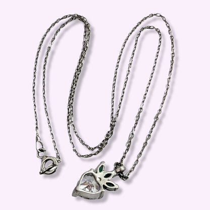 925 Sterling Silver Women's Necklace With Cubic Zirconia Crystals *Strawberry & Heart Necklace