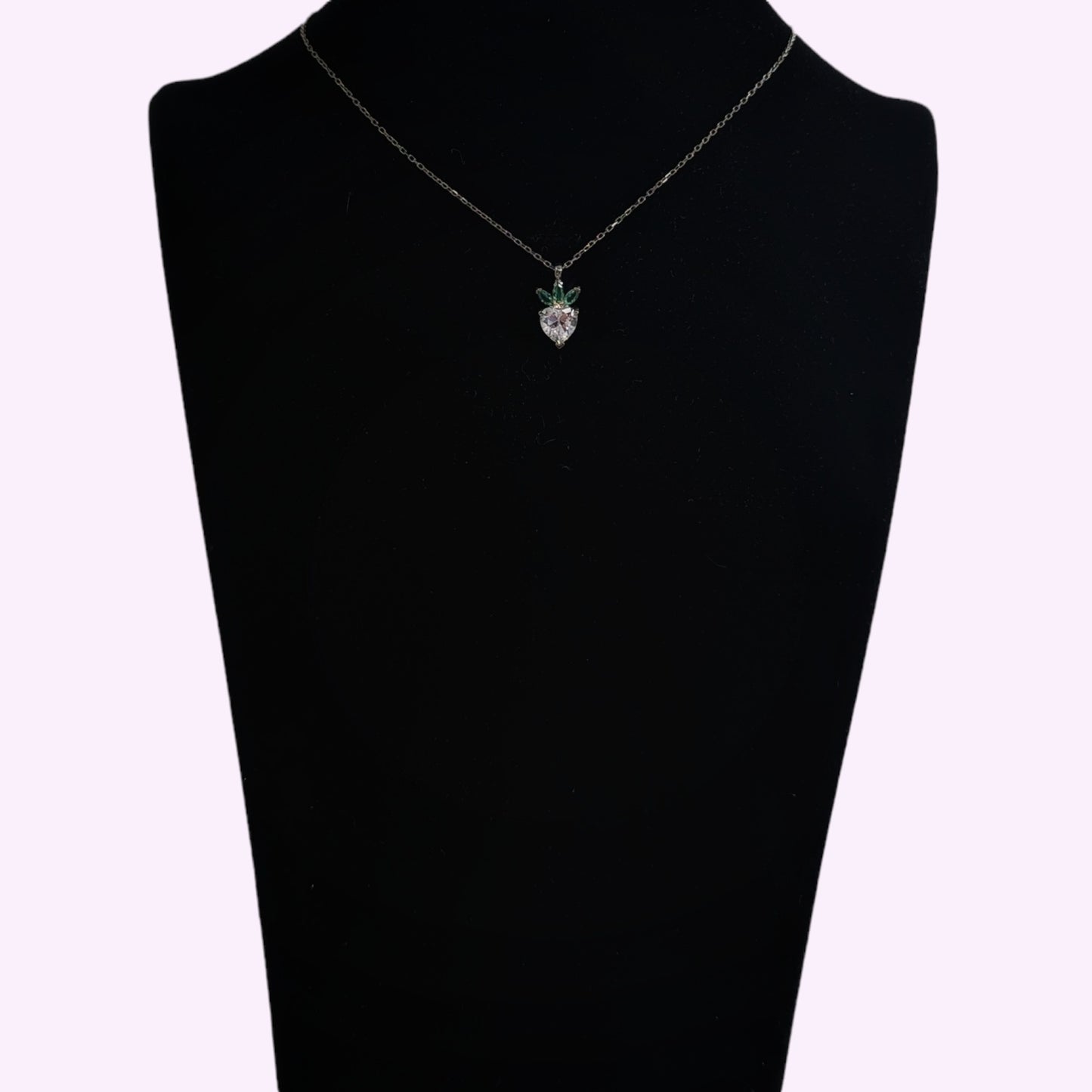 925 Sterling Silver Women's Necklace With Cubic Zirconia Crystals *Strawberry & Heart Necklace