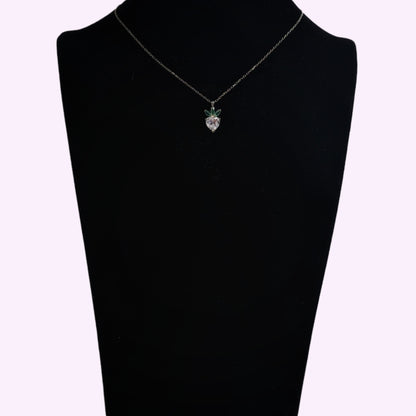 925 Sterling Silver Women's Necklace With Cubic Zirconia Crystals *Strawberry & Heart Necklace