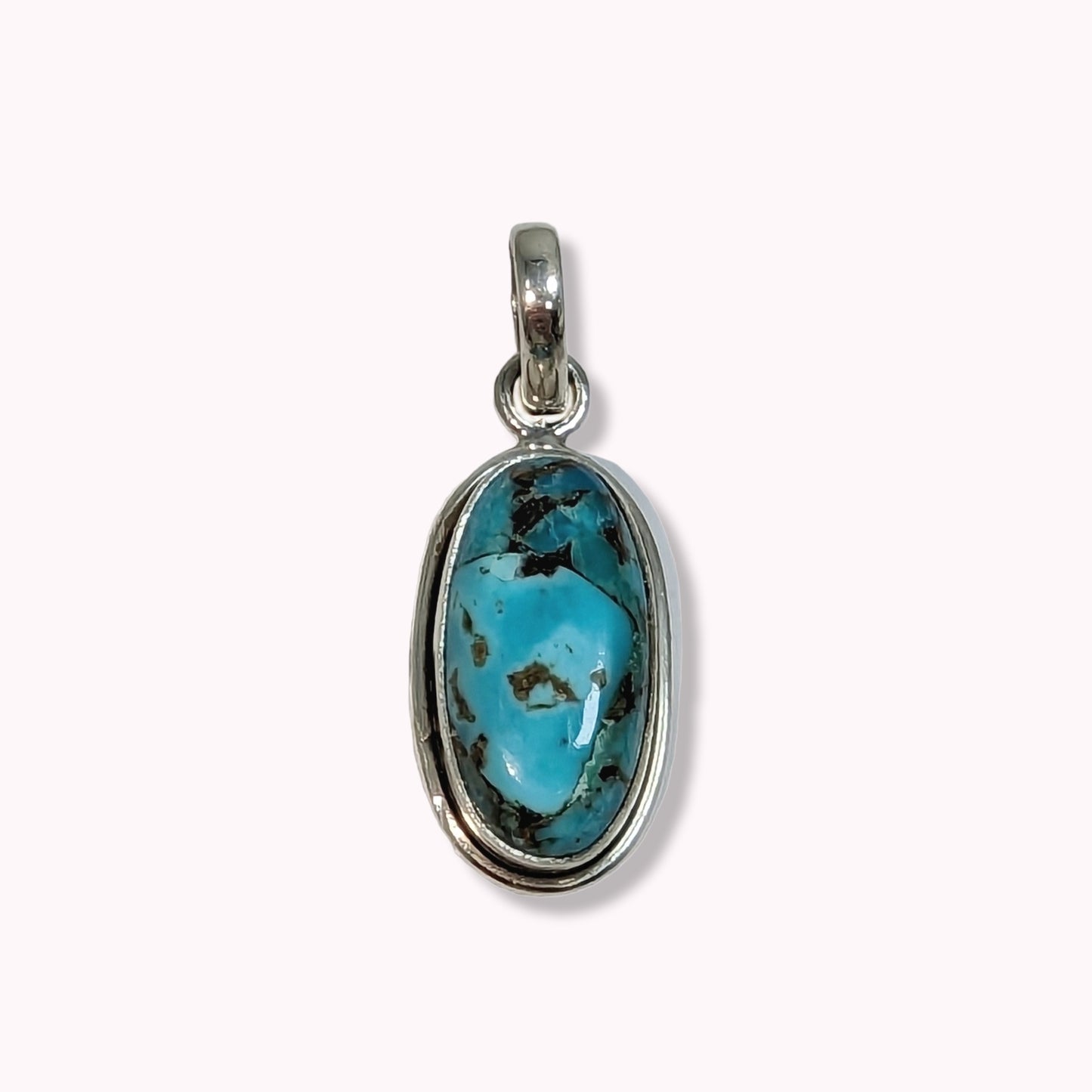 925 Sterling Silver Women's Pendant With Authentic Copper Turquoise Gemstone