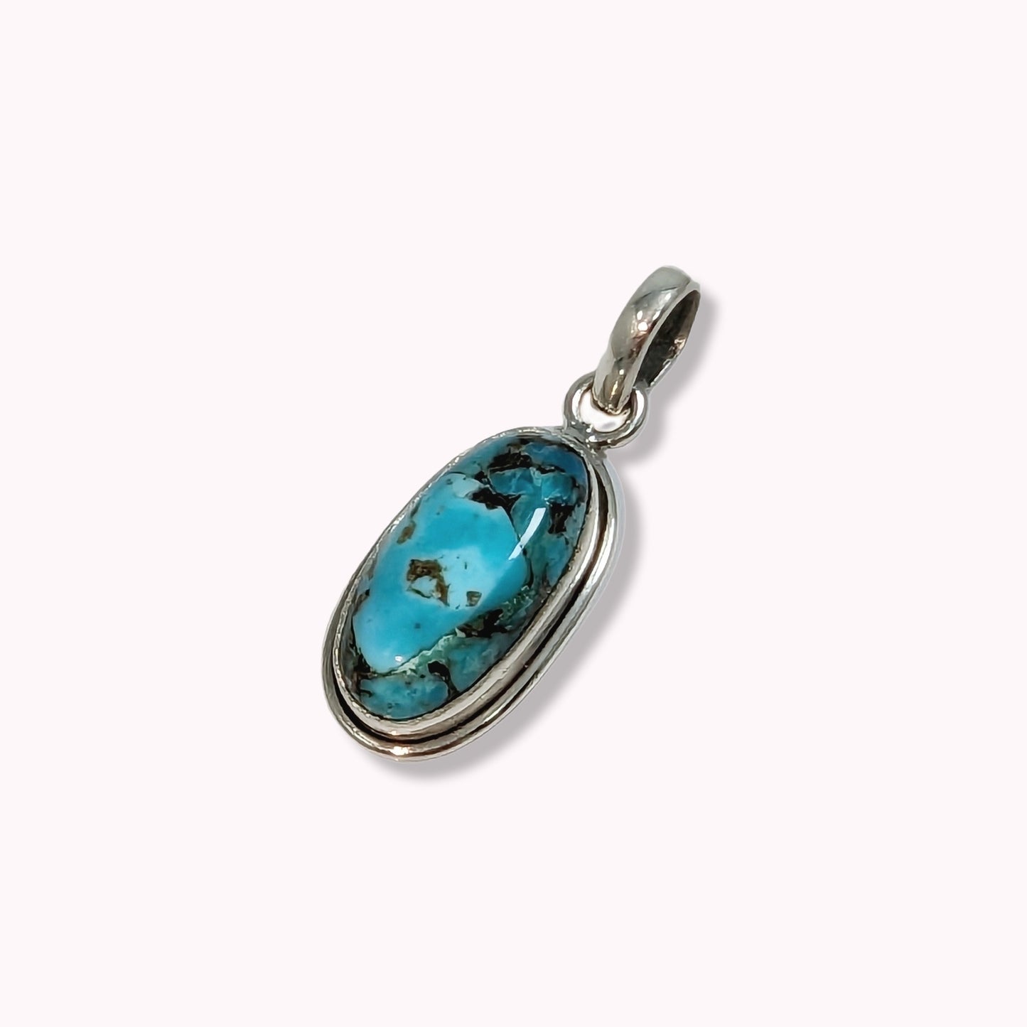 925 Sterling Silver Women's Pendant With Authentic Copper Turquoise Gemstone