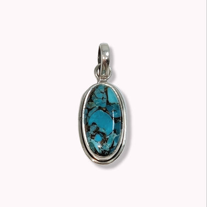 925 Sterling Silver Women's Pendant With Authentic Copper Turquoise Gemstone