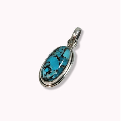 925 Sterling Silver Women's Pendant With Authentic Copper Turquoise Gemstone