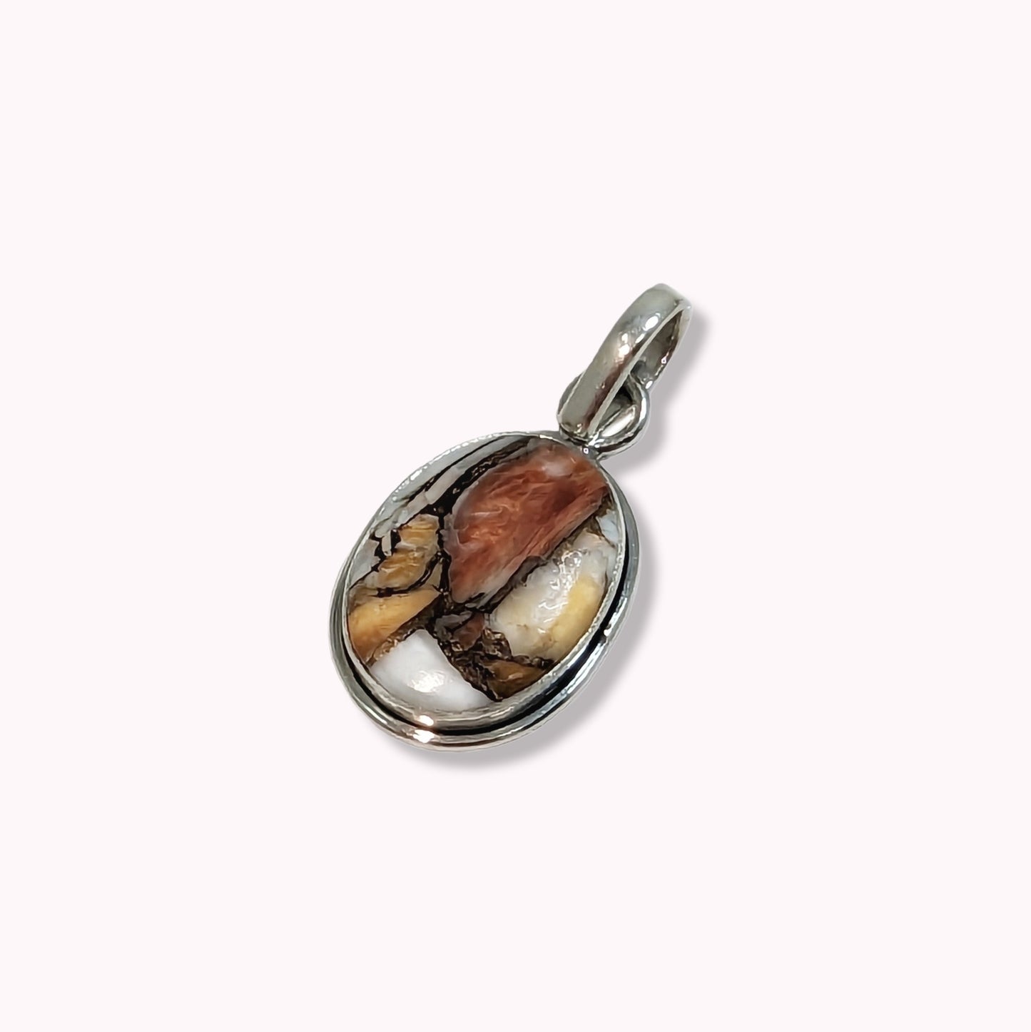 925 Sterling Silver Women's Pendant With Authentic Oyster Copper Turquoise Gemstone