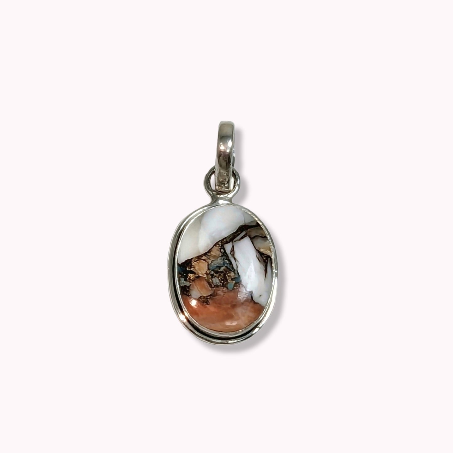 925 Sterling Silver Women's Pendant With Authentic Oyster Copper Turquoise Gemstone